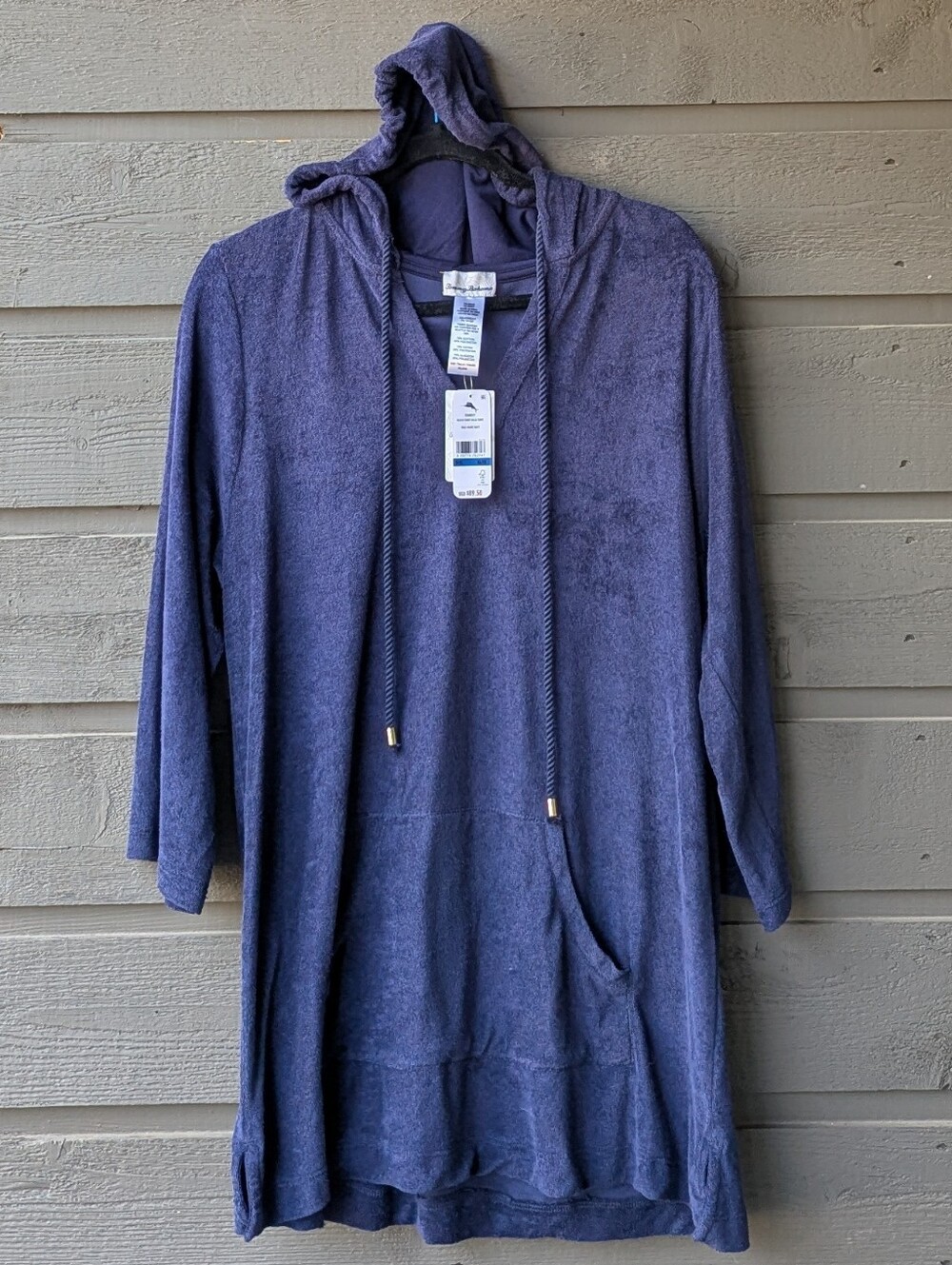 NWT Tommy Bahama Beach Terry Baja Tunic Mare Navy Blue Size XL Hooded